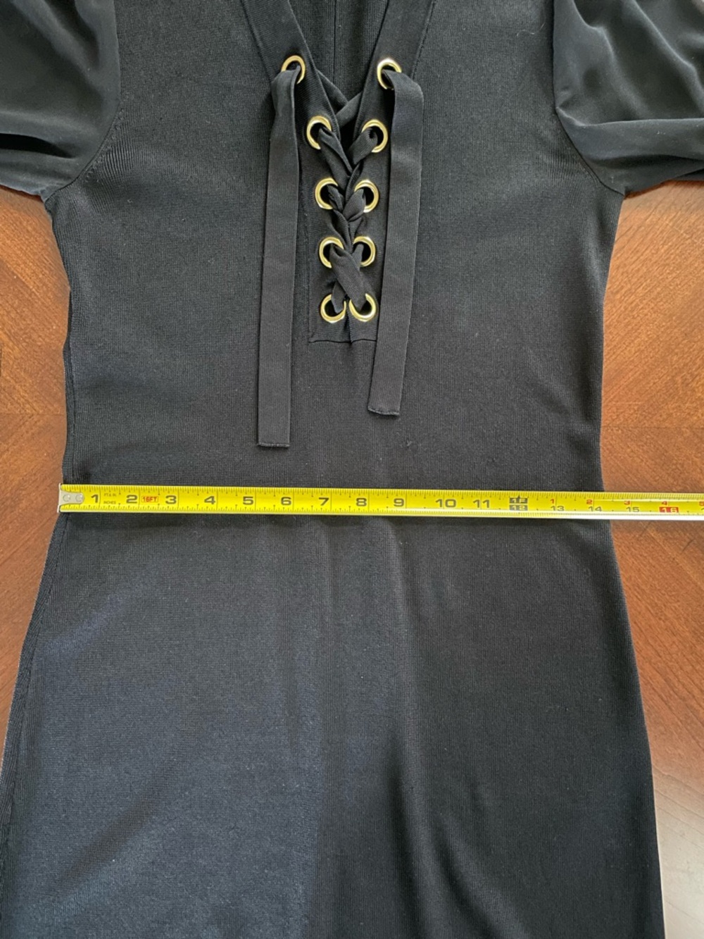 INC Black Sheath Dress Lace-Up Neck Gold Hardware Size S - Picture 5 of 9